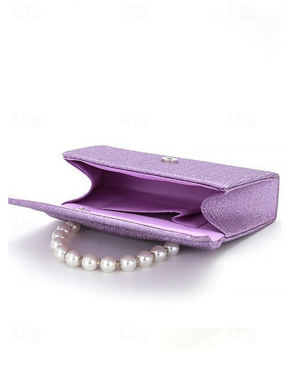 – Bag Women's Glitter Handle with Purple Pearl Clutch