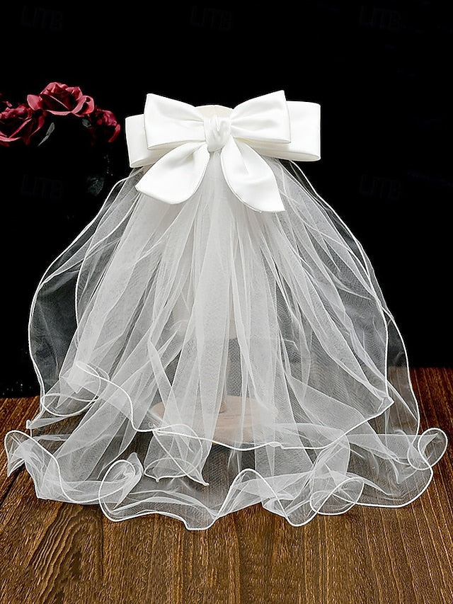 Bridal Tulle Ivory Ribbon Satin Elegant - and Soft with Veil