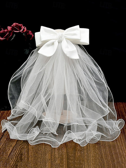 Bridal Tulle Ivory Ribbon Satin Elegant - and Soft with Veil