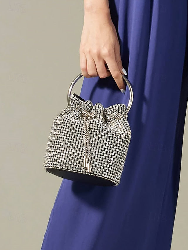 with Silver Sparkling Bucket Women's Metal Rhinestone Bag