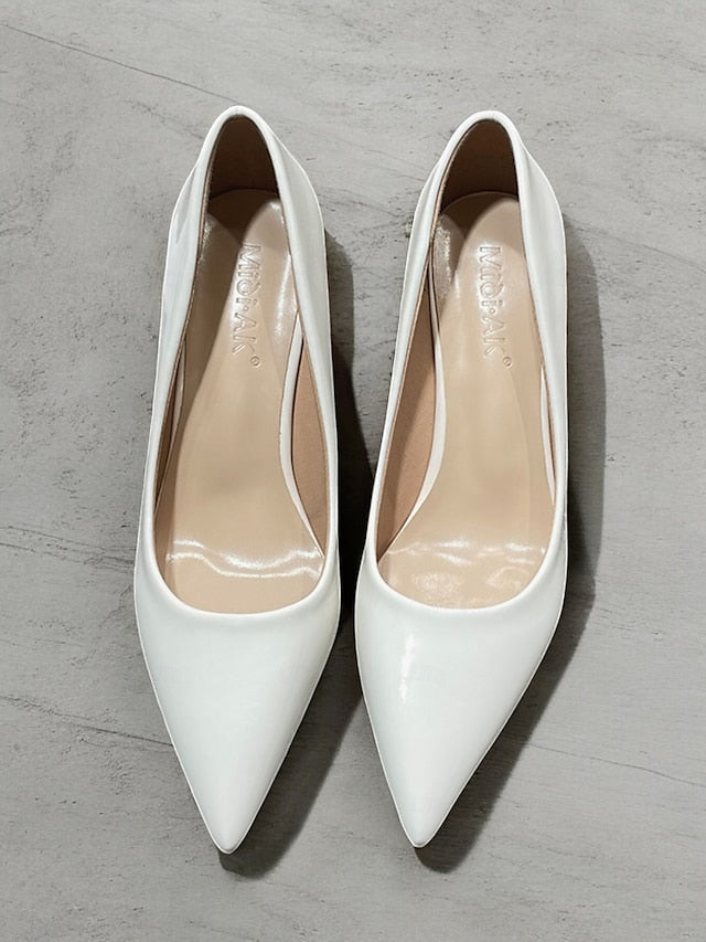 Leather Block Heel Glossy Pointed-Toe Pumps Green Patent Faux