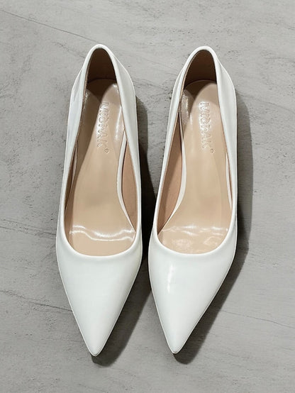 Leather Block Heel Glossy Pointed-Toe Pumps Green Patent Faux