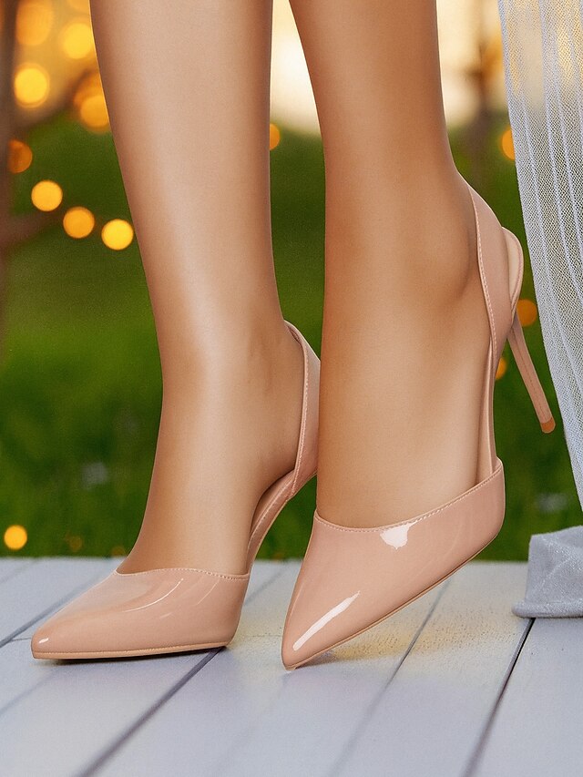 Heels Slingback - Women's Leather Nude Patent Stiletto