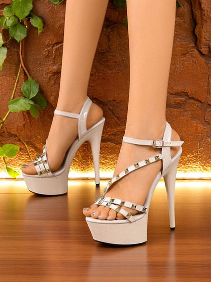 Heels Studded Women's Straps with Platform Stiletto