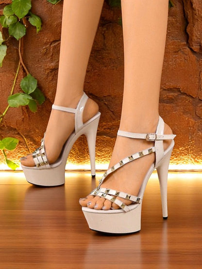 Studded Platform Straps Stiletto with Heels Women's