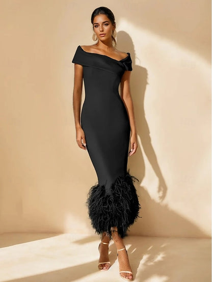 Wedding Column Cocktail Feather Dress Formal Elegant Dresses