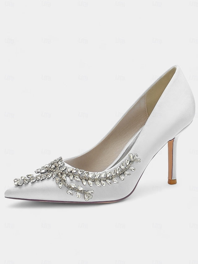 Heels – Satin Women's Stiletto Rhinestone-Embellished