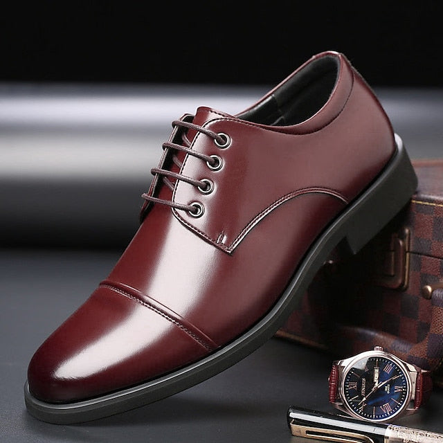 Leather Patent Shoes Men's Lace-Up with Black Oxford