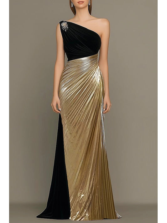 Column Dress Formal Elegant Black Gown Gold Wedding Evening