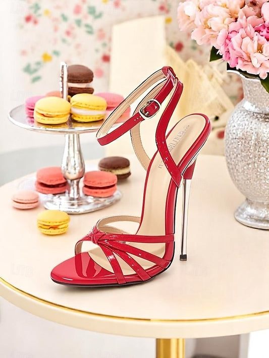 - Women's Knot Patent Strappy Leather Stiletto Heels Red