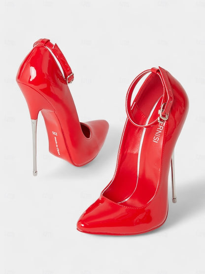 Patent Heels Women's Strap Ankle with Stiletto Red Leather