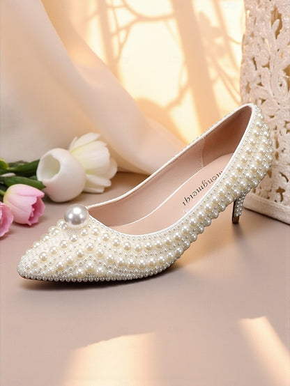 Women's Pumps Kitten and Heel Pearl-Embellished Matching