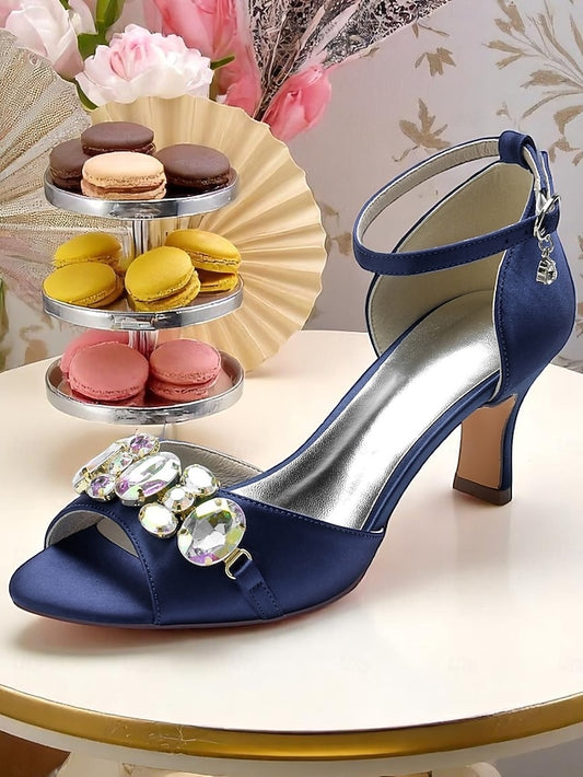 and Women's with Black Toe Heels Ankle Open Strap Satin