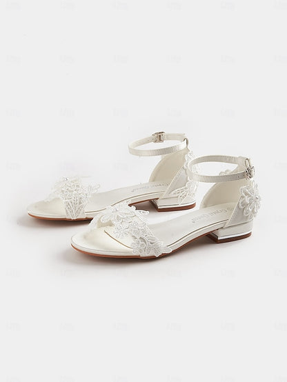 Women's – Lace Flat Bridal Sandals Wedding White Elegant