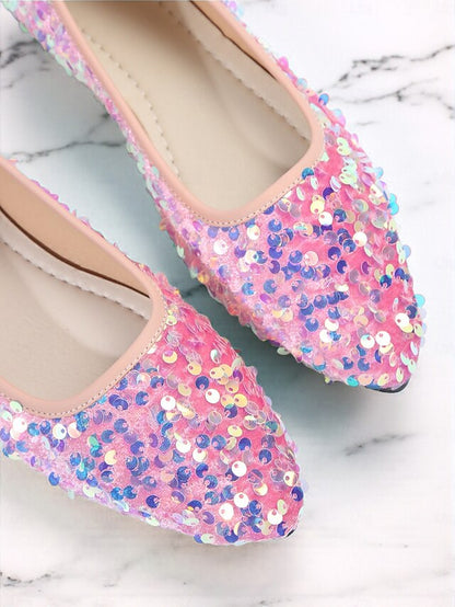 Pointed Sparkly Women's Toe Ballet Flats - Sequin Black