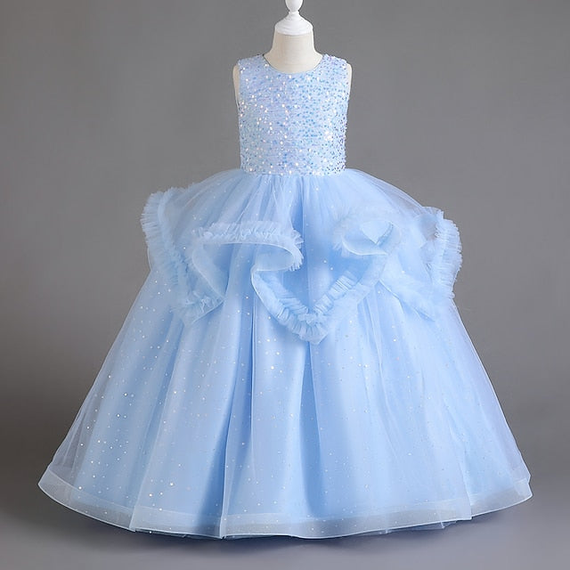 Girls' Color Sequin Sleeveless Dress Kids Solid Party