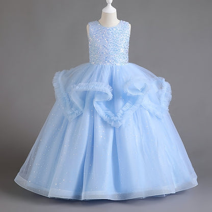 Girls' Color Sequin Sleeveless Dress Kids Solid Party