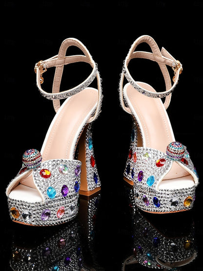 Platform Heel Sandals High with Matching Women's Rhinestone