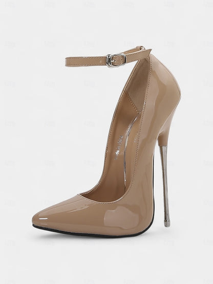 Patent Heels Women's Strap Ankle with Stiletto Red Leather