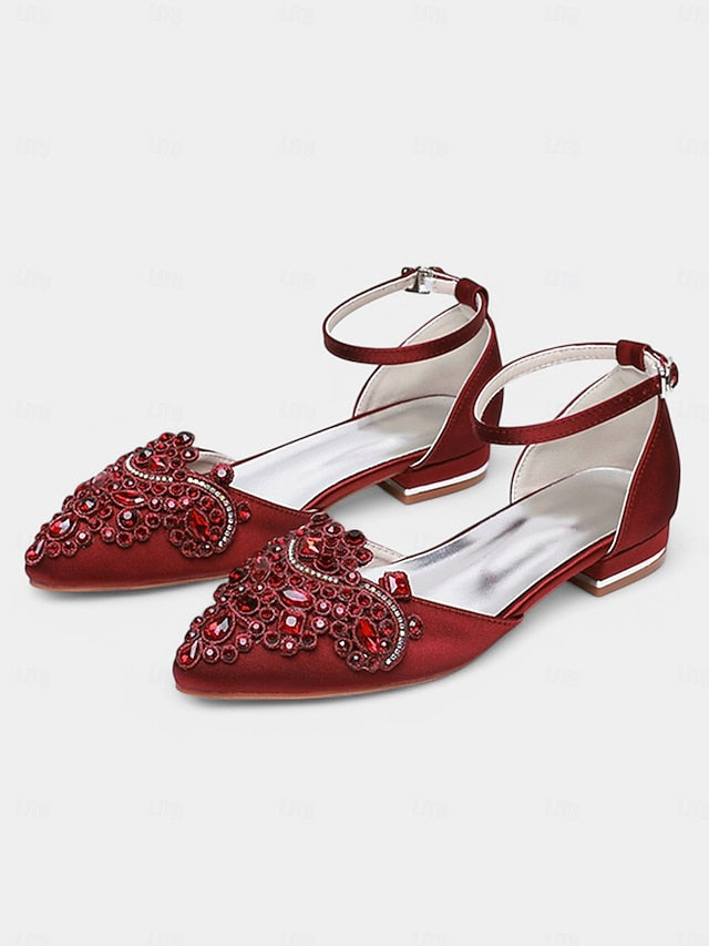Embellished Green Vintage Gemstone Flats – Pointed-Toe Style