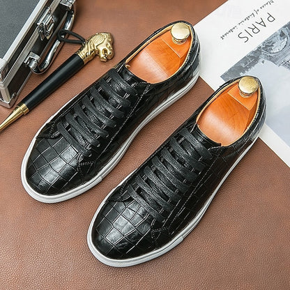 Men's White Crocodile Pattern Casual Sneakers – Stylish