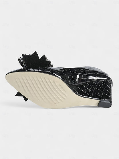 Patent Black Women's with Wedge Bow Leather Glitter Heels
