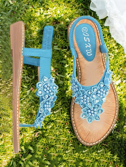 Comfortable Beaded with Flat Floral Design Slip-Ons