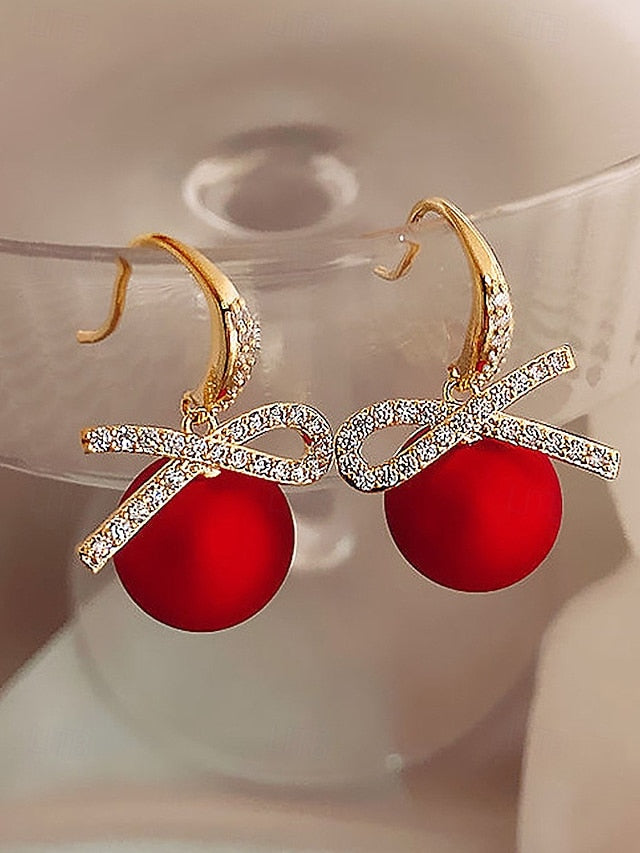 Bow Rhinestone Women's Pearl with and Earrings Christmas
