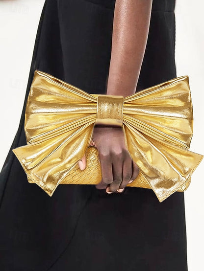 Gold Faux Bow Oversized Women's with Bag Clutch Leather