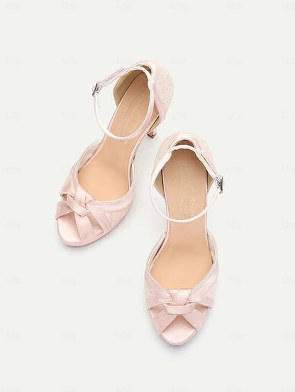 Women's Sandals High Heel Satin Toe Pink with Elegant Peep