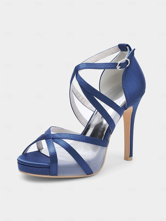 Satin Sandals - Bridal High with Cross Perfect Heel Straps White