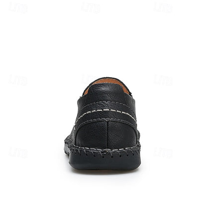 Men's Beige Genuine Faux Leather Moccasins – Handmade