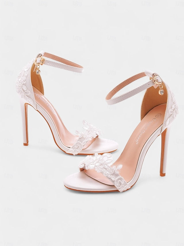 with Wedding Women's Lace Stiletto White Strap Ankle Heels