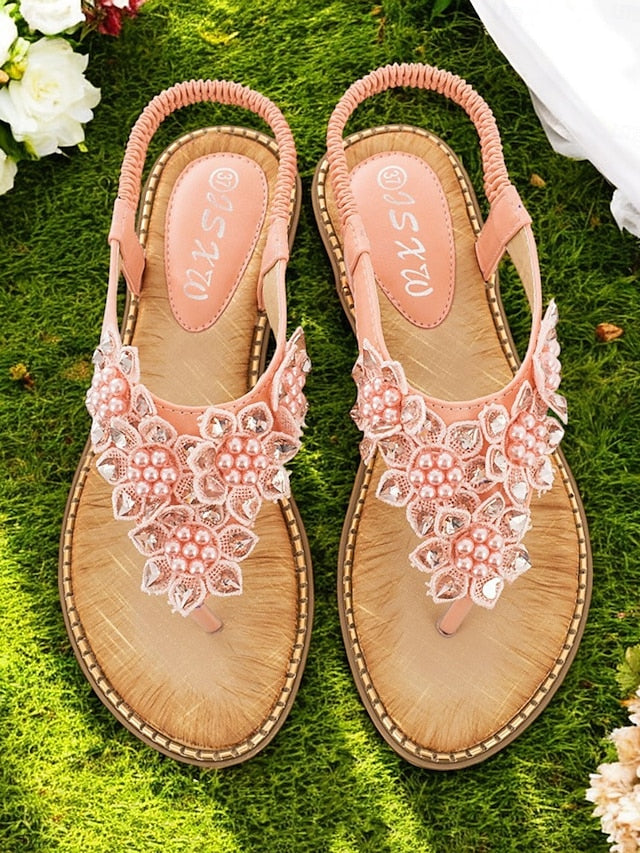 Comfortable Beaded with Flat Floral Design Slip-Ons