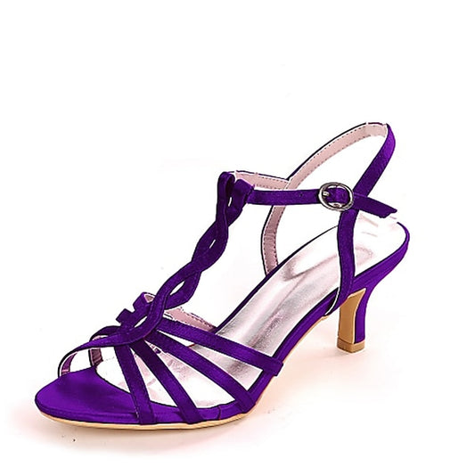 Purple Elegant – Strappy Satin Sandals Mid-Heel Women's