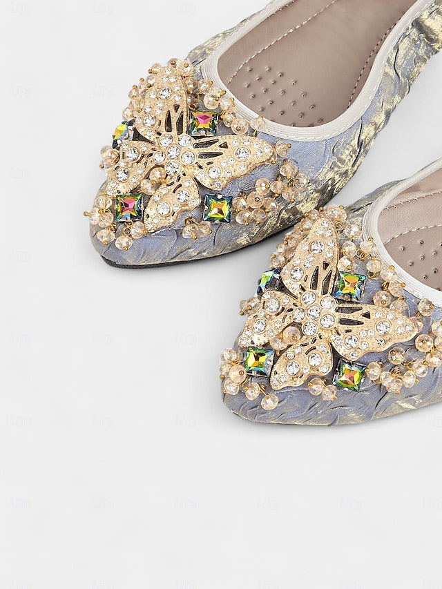 Foldable with Beaded Embroidered Flats Women's Ballet
