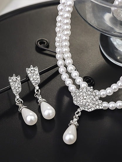 Set Double-Layer Elegant – Necklace Pearl Bridal Jewelry