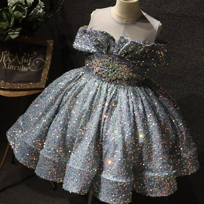 Dress Color Party Sleeve Kids Short Girls' Solid