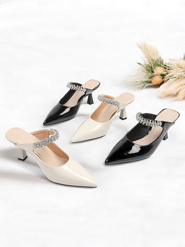 Embellished Pointed-Toe Slip-On Heeled Rhinestone Women's