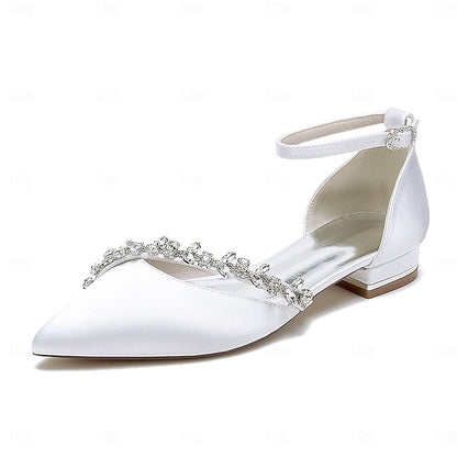 Elegant Pointed Satin Wedding Flats White Toe Women's –