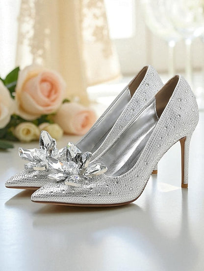 Women's Gold - High Embellished Heel Pumps Sparkly Crystal