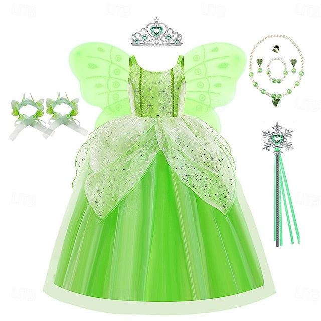 Theme Bell Flower Girl Tinker Dress Princess Tiana Fairytale