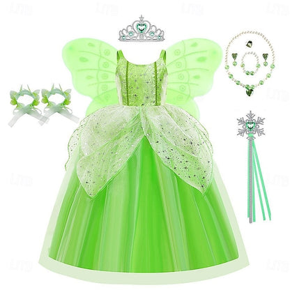 Theme Bell Flower Girl Tinker Dress Princess Tiana Fairytale