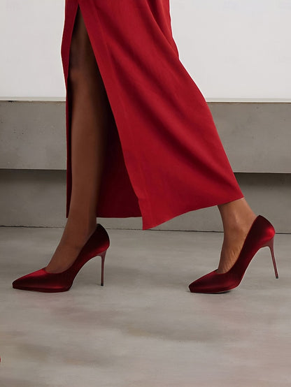 and with Heel Pumps Burgundy Women's Velvet Stiletto