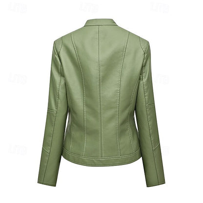 Comfortable Women's Zipper Leather Pocket Jacket Faux