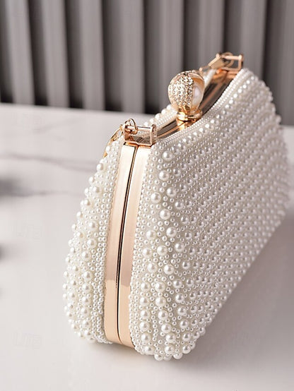 Pearl Evening Bag Handle Gold with Clutch Beaded Women's