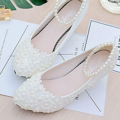 Lace Decorated Heels Women's Wedding – White Floral Pearl