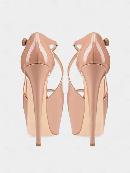 and Stiletto Cross with Platform Black Leather Patent Red Heels