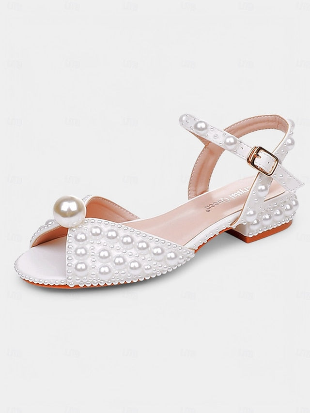 Pearl-Embellished Women's Sandals Low Heel – White