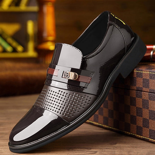 Men's Loafers with Faux Patent Brown Leather